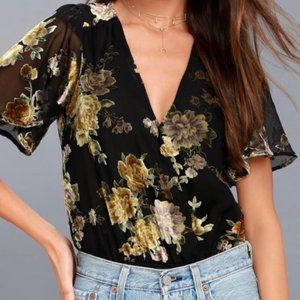 Black Velvet Floral Mesh Bodysuit